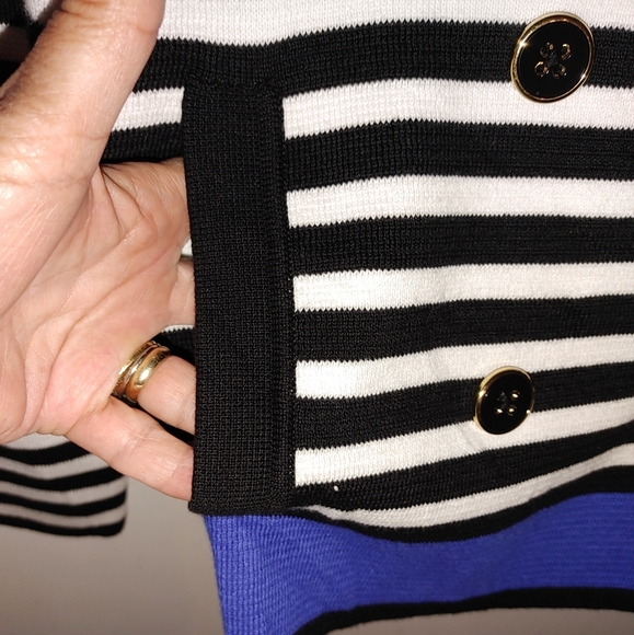 Jones New York double breasted sweater jacket size medium NWT Navy & White - Picture 3 of 7